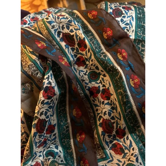 Anne Klein Floral Rectangle 100% Silk Scarf VTG Peasant Bohemian Head/Neck Wrap - Picture 4 of 8